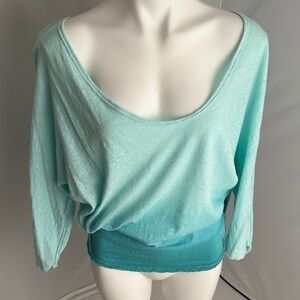 Free People Mint Ombre Strawberry linen blend dolman sleeve top